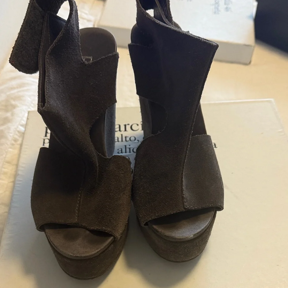 Pedro Garcia Charcoal Wedge Shoes - Picture 2 of 5